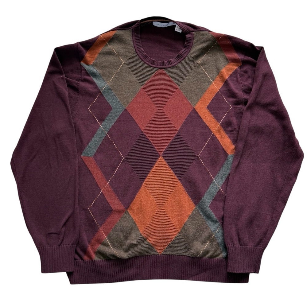 Alex Cannon Crewneck Argyle Sweater XL Plum Color Cotton